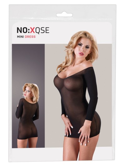 Robe en résille noire transparente, manches longues 