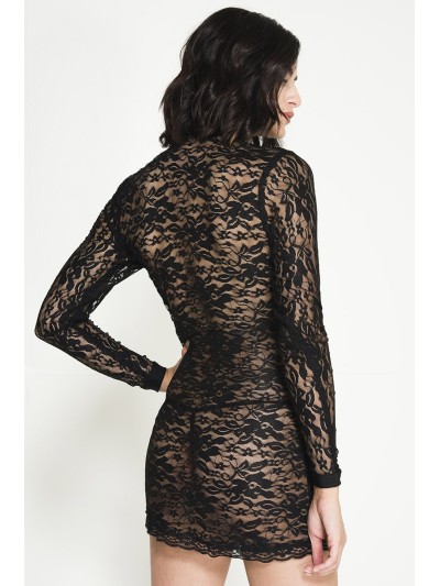 Robe courte sexy noire avec zip avant 