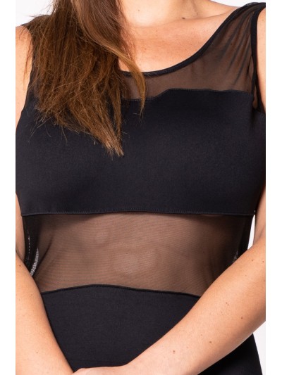 Robe sensuelle et habillée avec maille transparente noire 