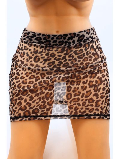 Jupe en résille transparente imprimé léopard Clara 