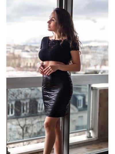 Jupe longue noire imprimé zébré Emma 