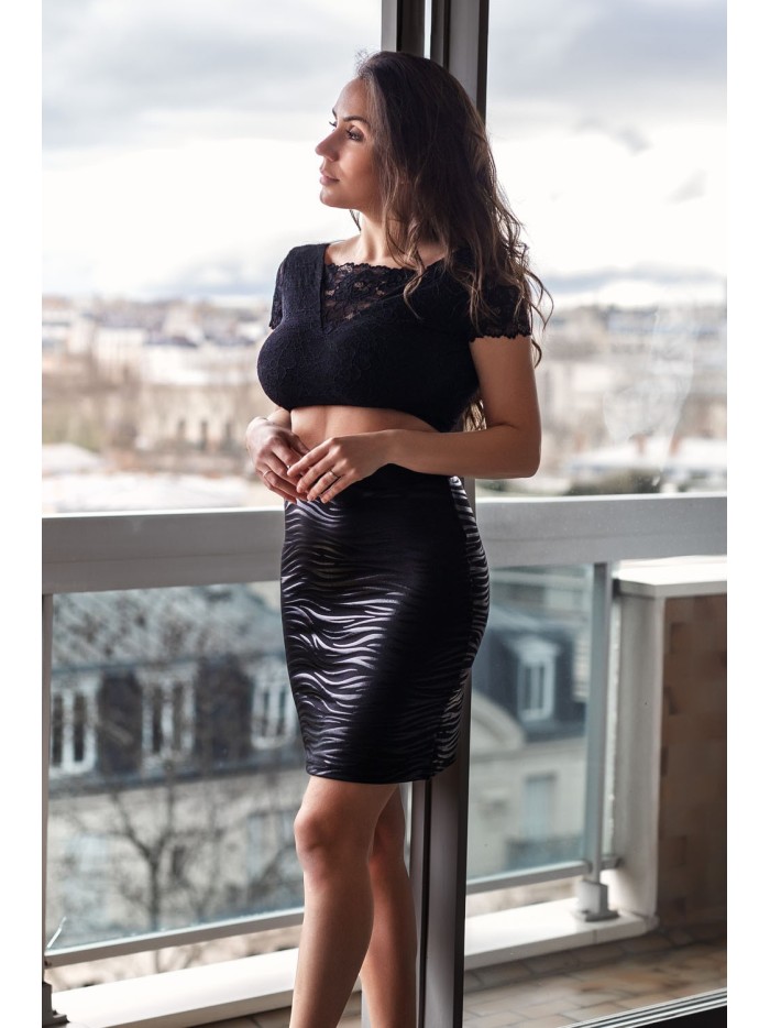 Jupe longue noire imprimé zébré Emma 