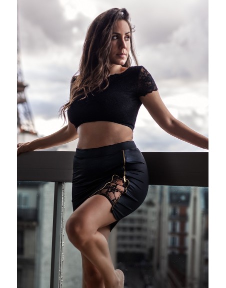 Jupe courte noire Kyra avec zip fonctionnel sur le côté 