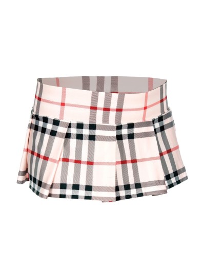 Mini-jupe plissée beige style ecossais 