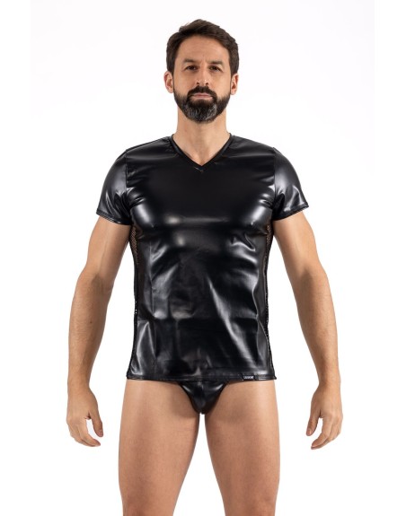 T-Shirt noir Black Desire en simili cuir 