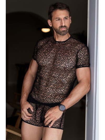 T-shirt noir sexy filet irrégulier fétichiste 