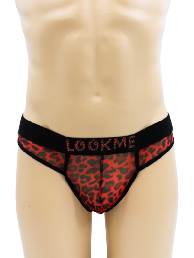 String en résille imprimé léopard rouge 