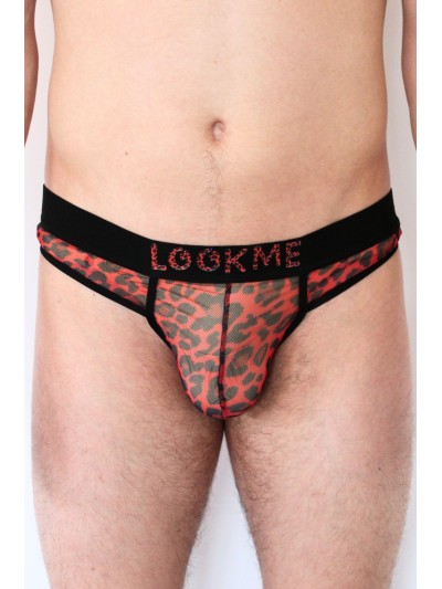 String en résille imprimé léopard rouge 