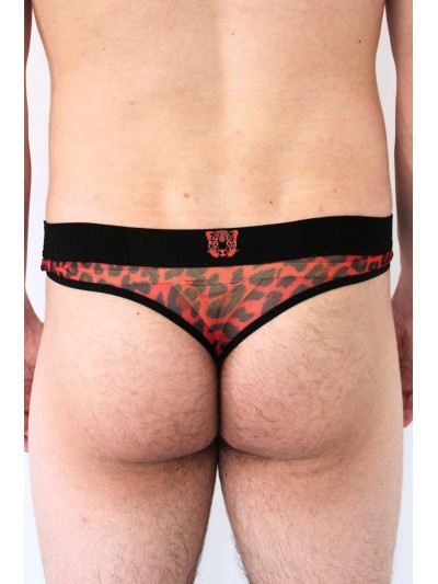 String en résille imprimé léopard rouge 