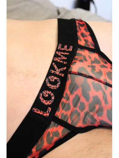 String en résille imprimé léopard rouge 