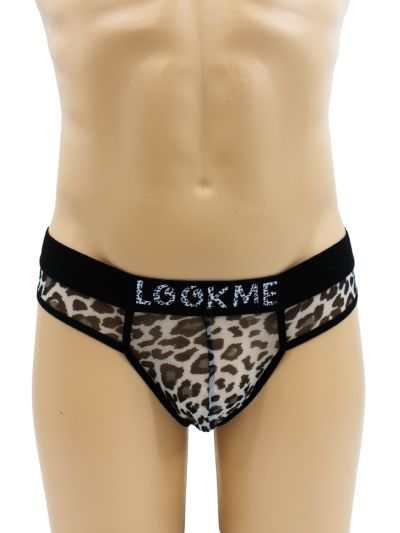 String en résille imprimé léopard gris 