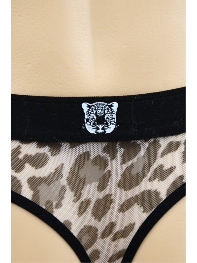 String en résille imprimé léopard gris 