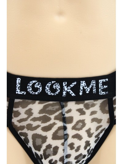 String en résille imprimé léopard gris 