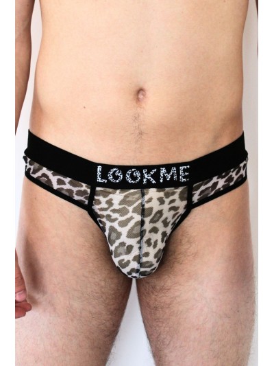 String en résille imprimé léopard gris 