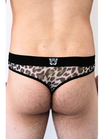 String en résille imprimé léopard gris 