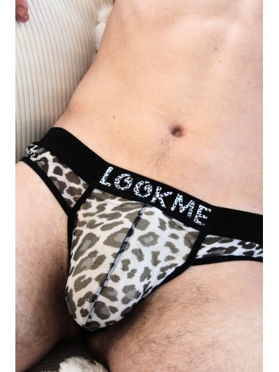 String en résille imprimé léopard gris 