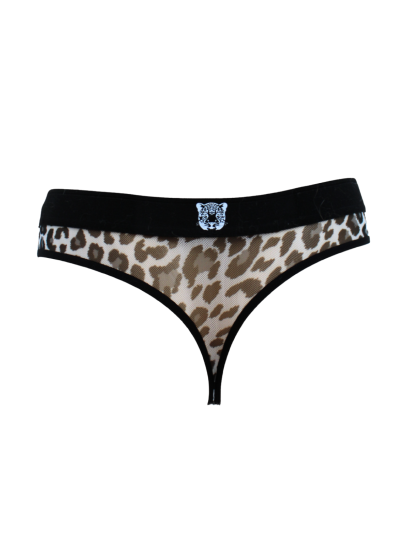 String en résille imprimé léopard gris 