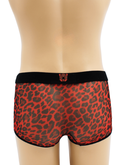 Boxer en résille imprimé léopard rouge 