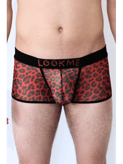 Boxer en résille imprimé léopard rouge 