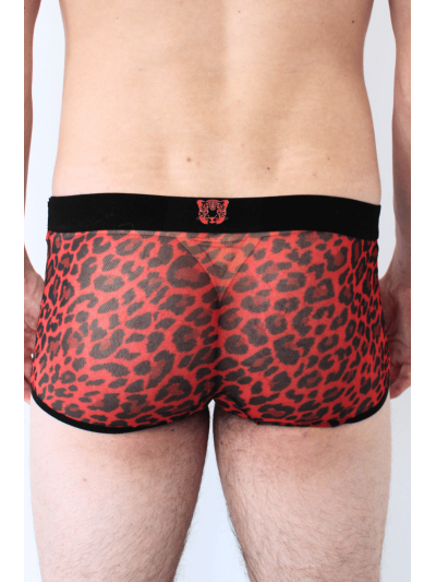 Boxer en résille imprimé léopard rouge 