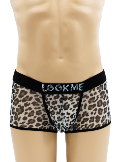 Boxer en résille imprimé léopard gris 
