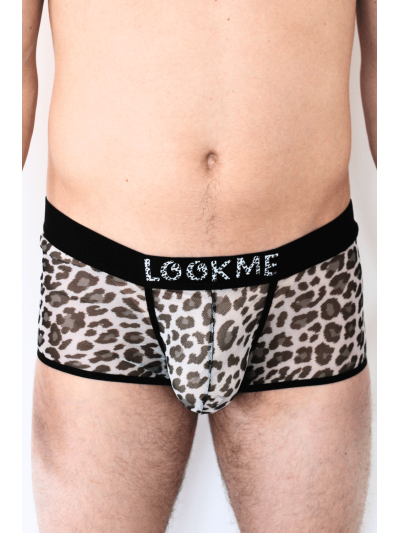 Boxer en résille imprimé léopard gris 