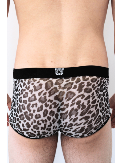 Boxer en résille imprimé léopard gris 