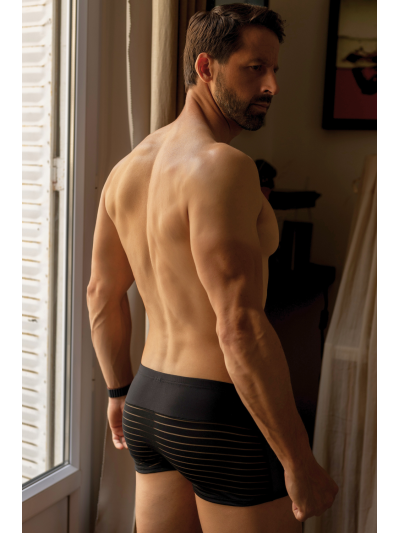 Boxer noir rayé opaque et transparent 
