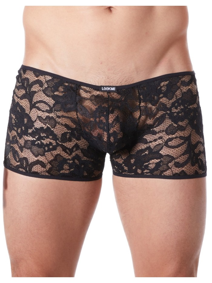 Boxer noir en fine dentelle avec légère transparence 
