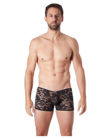 Boxer noir en fine dentelle avec légère transparence 