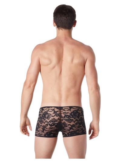 Boxer noir en fine dentelle avec légère transparence 