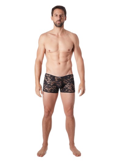 Boxer noir en fine dentelle avec légère transparence 