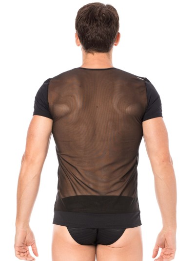 T-shirt noir rayé opaque et transparent 