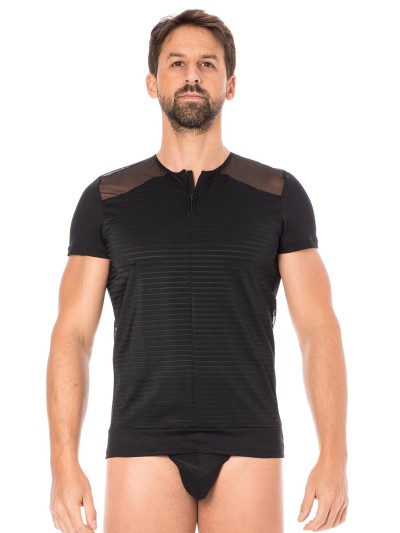 T-shirt noir rayé opaque et transparent 