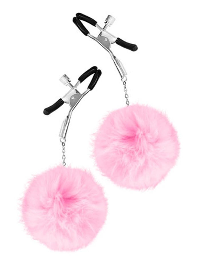 Pinces à seins pression réglable pompons roses 