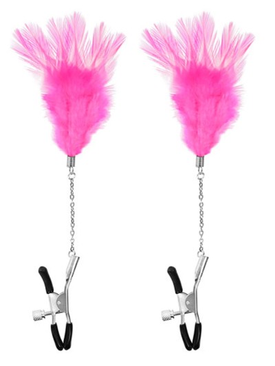Pinces à seins pression réglable plumes roses 