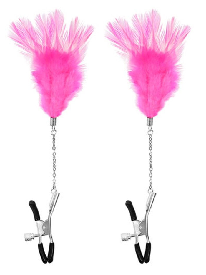 Pinces à seins pression réglable plumes roses 