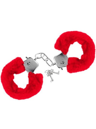 Menottes fourrure rouges de poignets avec sécurité 