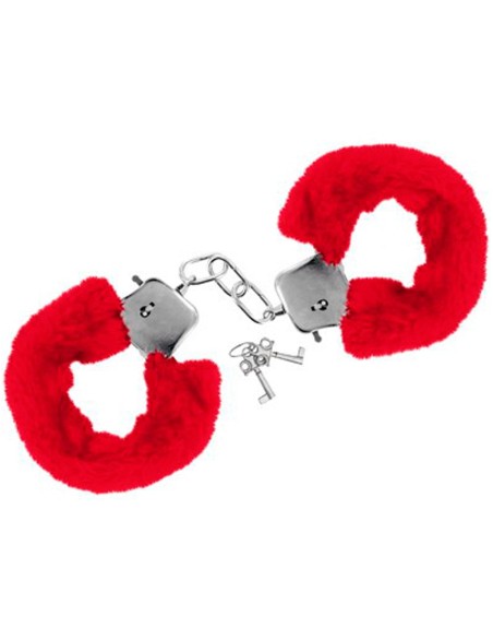Menottes fourrure rouges de poignets avec sécurité 