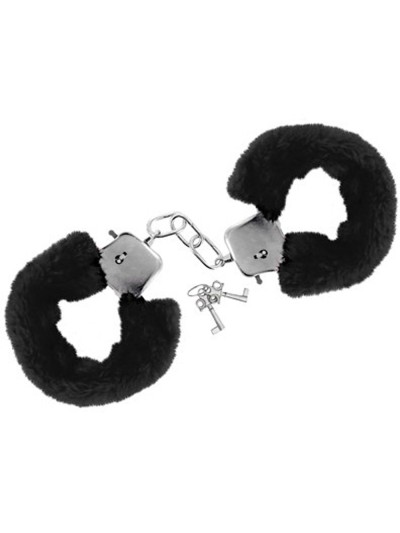 Menottes fourrure noires de poignets avec sécurité 