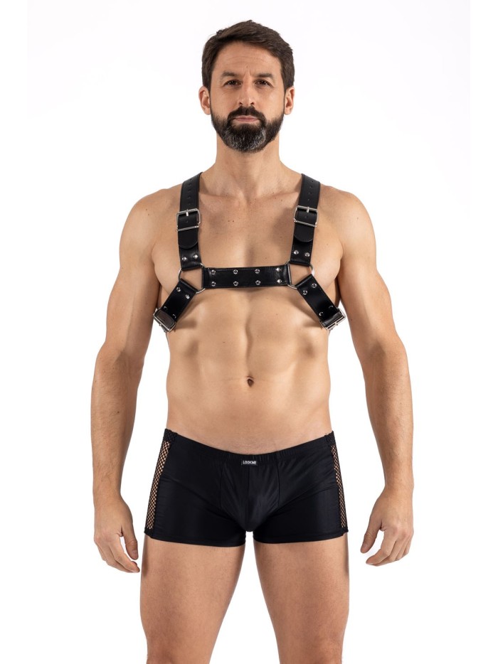 Harnais homme simili cuir avec sangles croisées dans le dos 