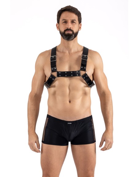 Harnais homme simili cuir avec sangles croisées dans le dos 