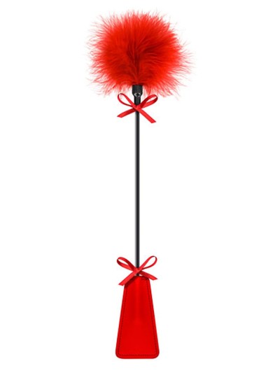Cravache rouge bdsm avec plumeau 