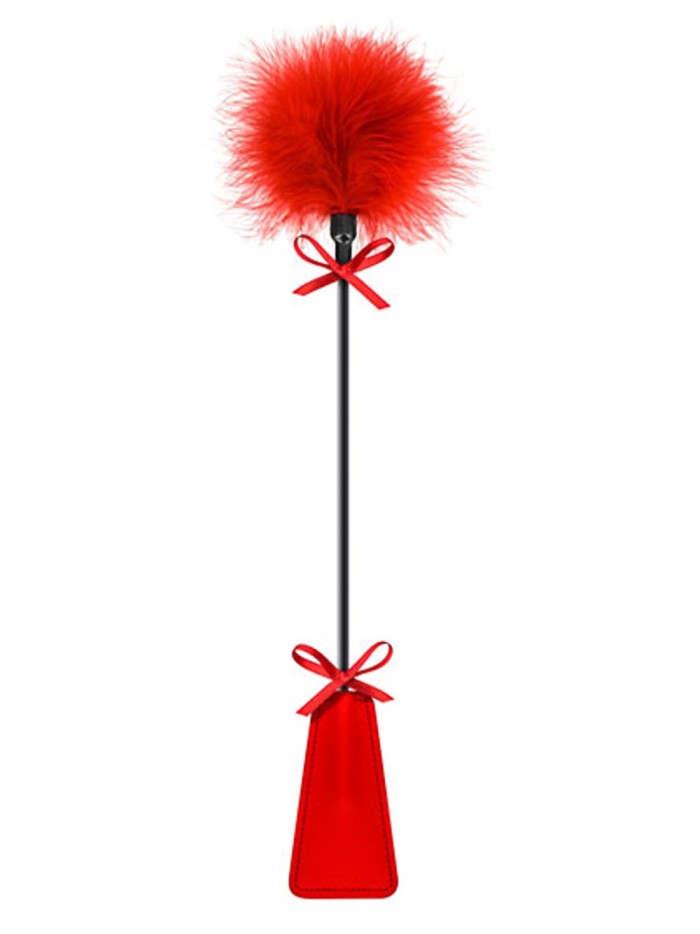 Cravache rouge bdsm avec plumeau 