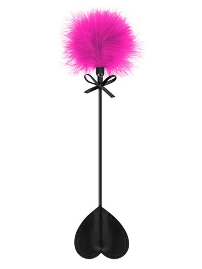Cravache noire coeur bdsm avec plumeau rose 
