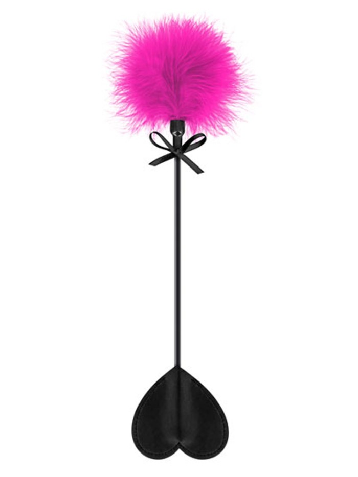 Cravache noire coeur bdsm avec plumeau rose 