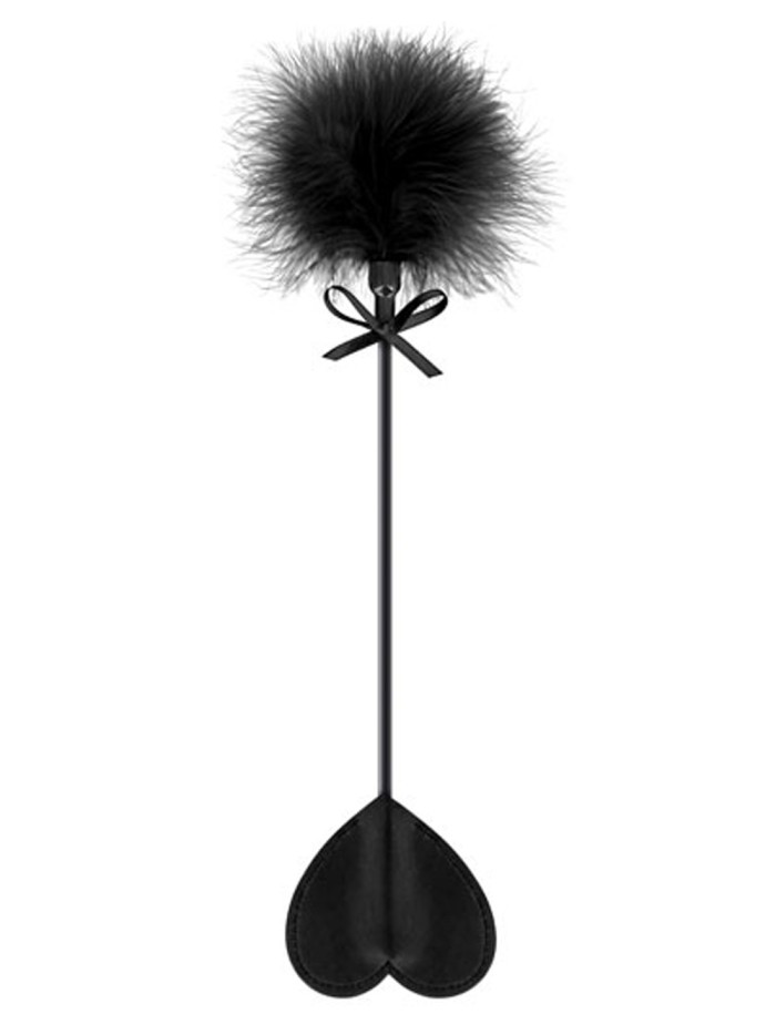 Cravache noire coeur bdsm avec plumeau noir 