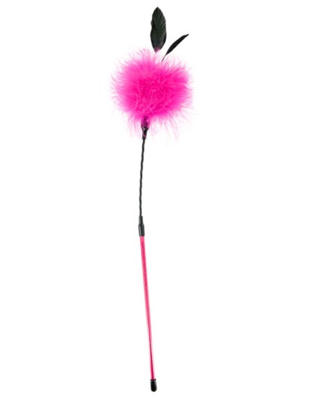 Cravache pompon rose avec petites plumes 