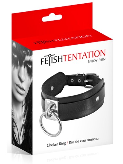 Collier fétichiste avec anneau métal pour laisse 