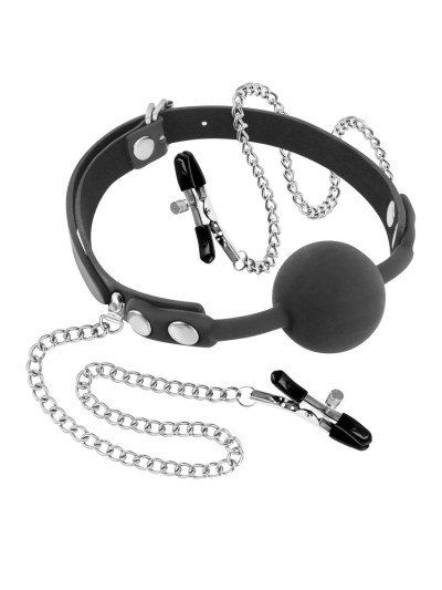 Baillon à boule avec pinces à seins 